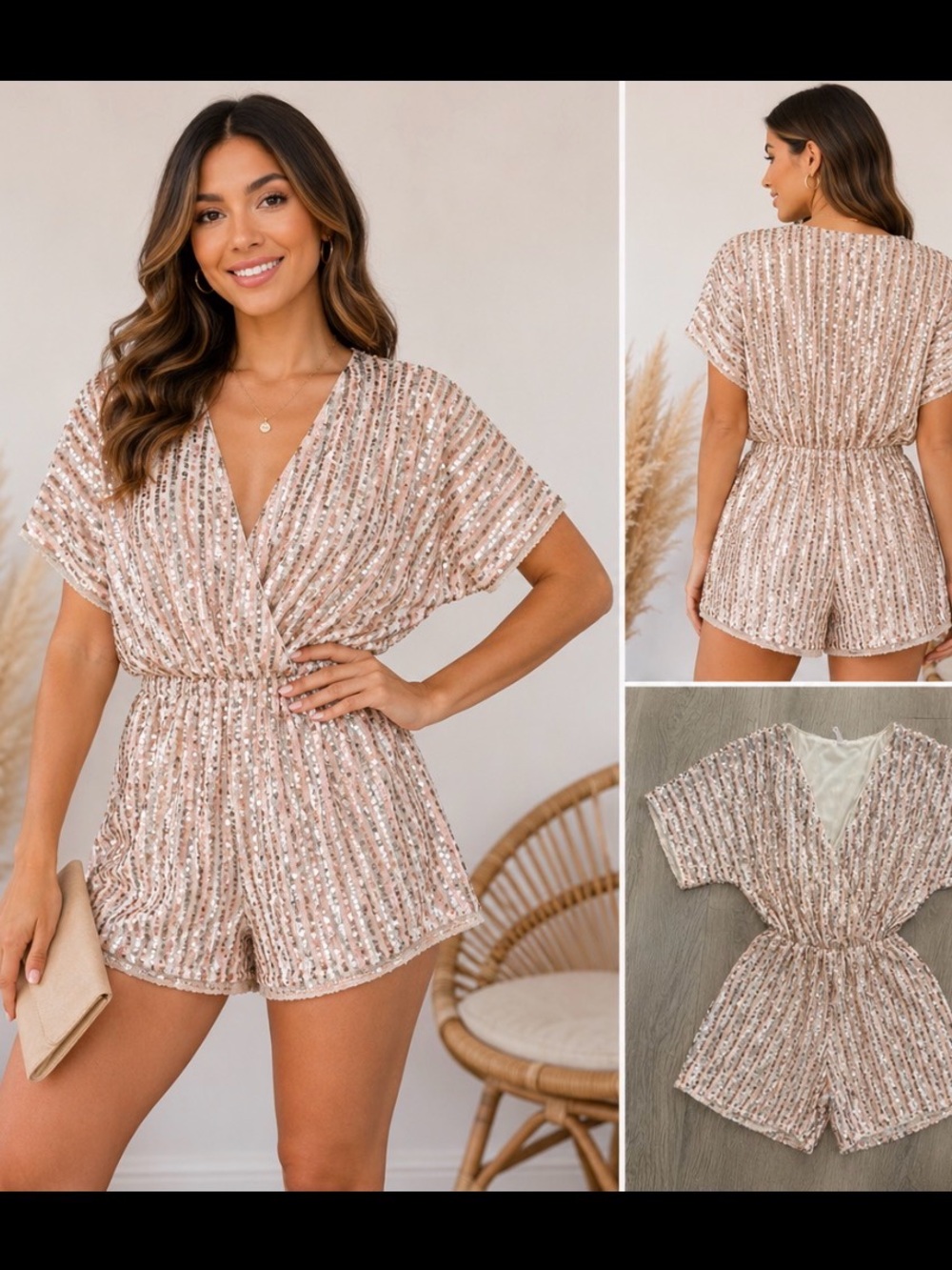 RAGA Rose Gold Sequin Wrap Romper